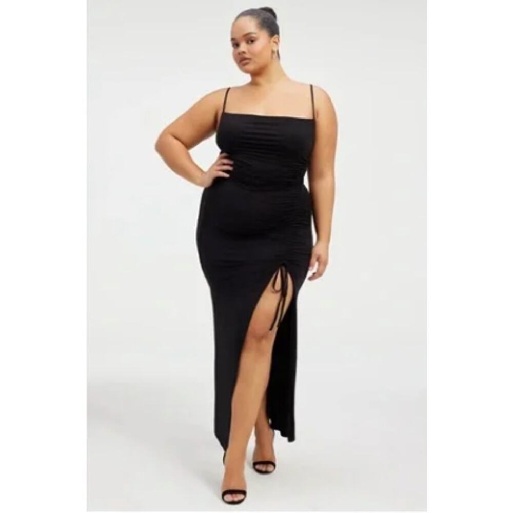 Good‎ American NEW Slinky Jersey Midi Dress Sleeveless Black 2XL Womens Ruched
